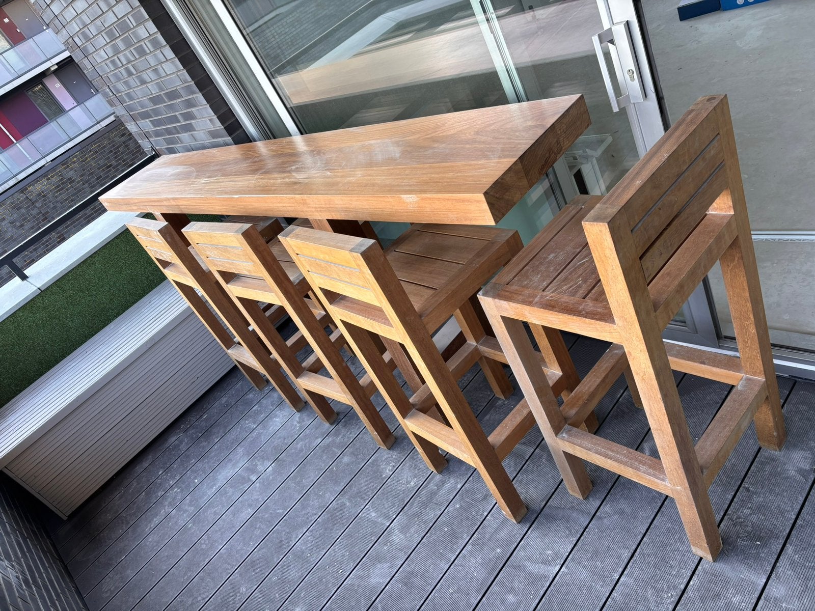 Premium Solid Teak Bar Set – 1 Table + 4 Bar Chairs, Huis en Inrichting, Barren, Ophalen, Zo goed als nieuw