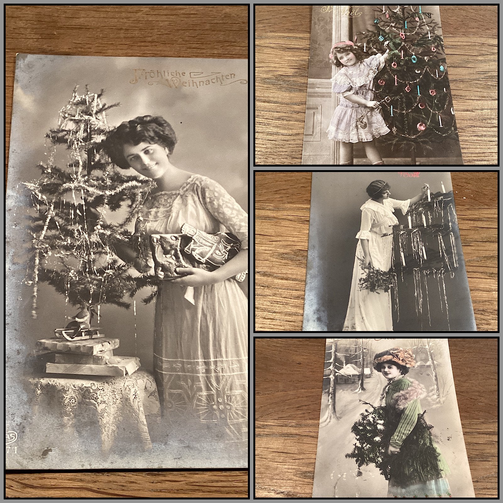 Antieke kerstkaarten rond 1900 bij Puurnostalgie, Ophalen of Verzenden, Gebruikt