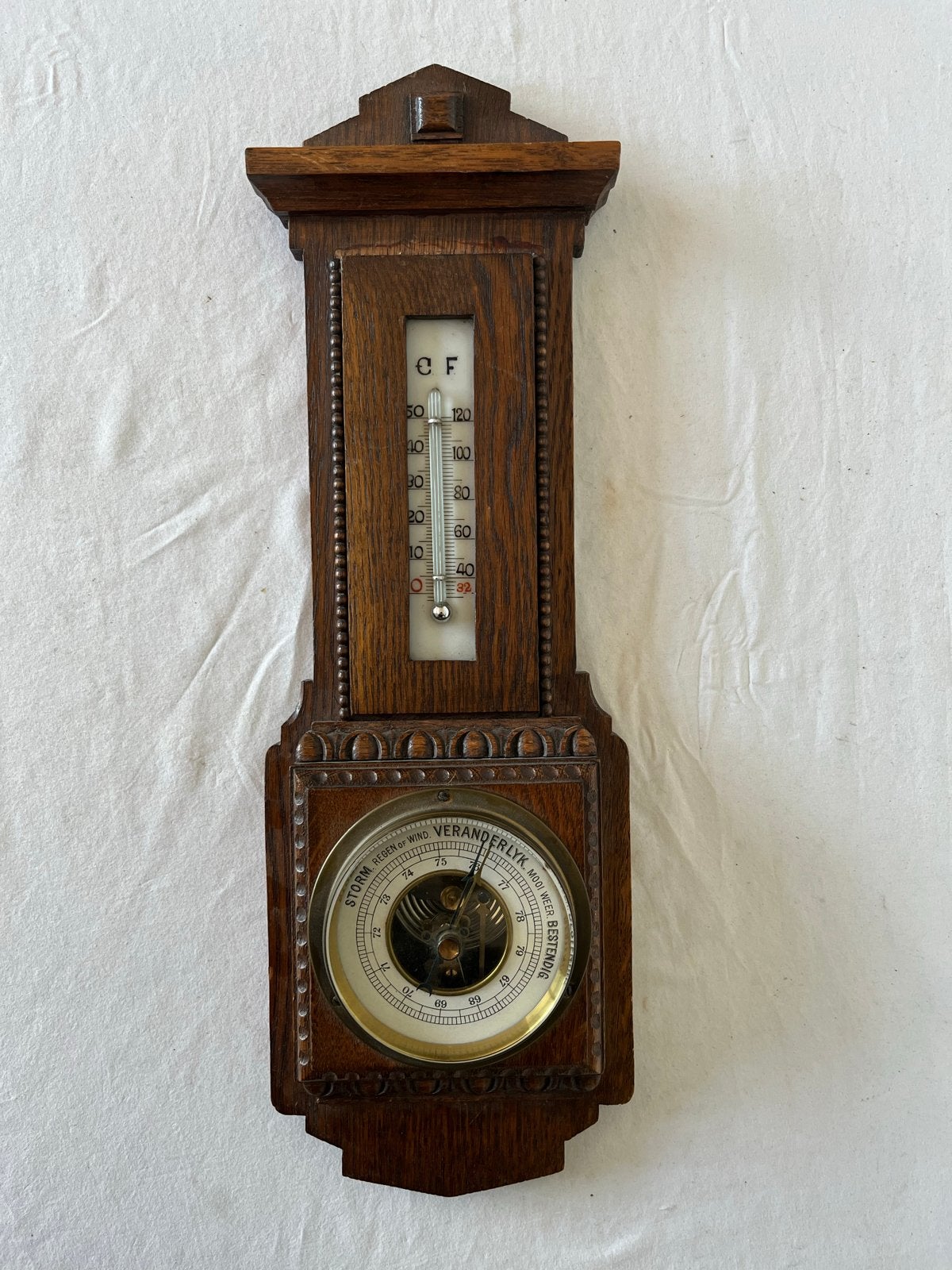 Art Deco Amsterdamse School Wandbarometer & Thermometer, Ophalen of Verzenden