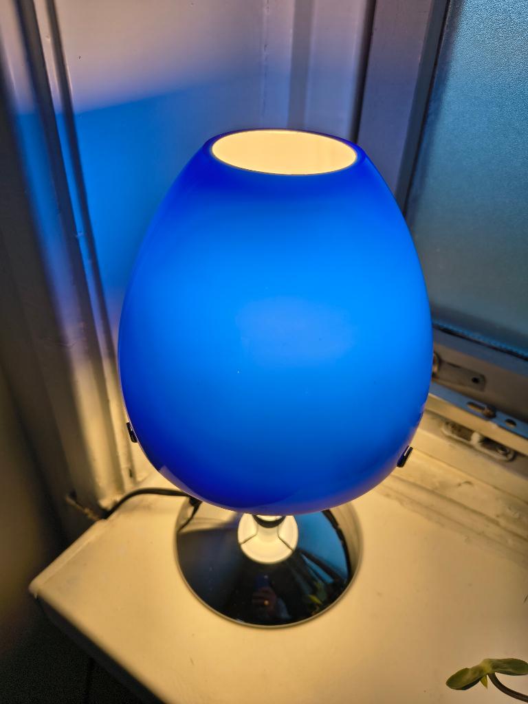 Blauwe mushroom lamp, Onbekend, Ophalen of Verzenden, Zo goed als nieuw, Glas