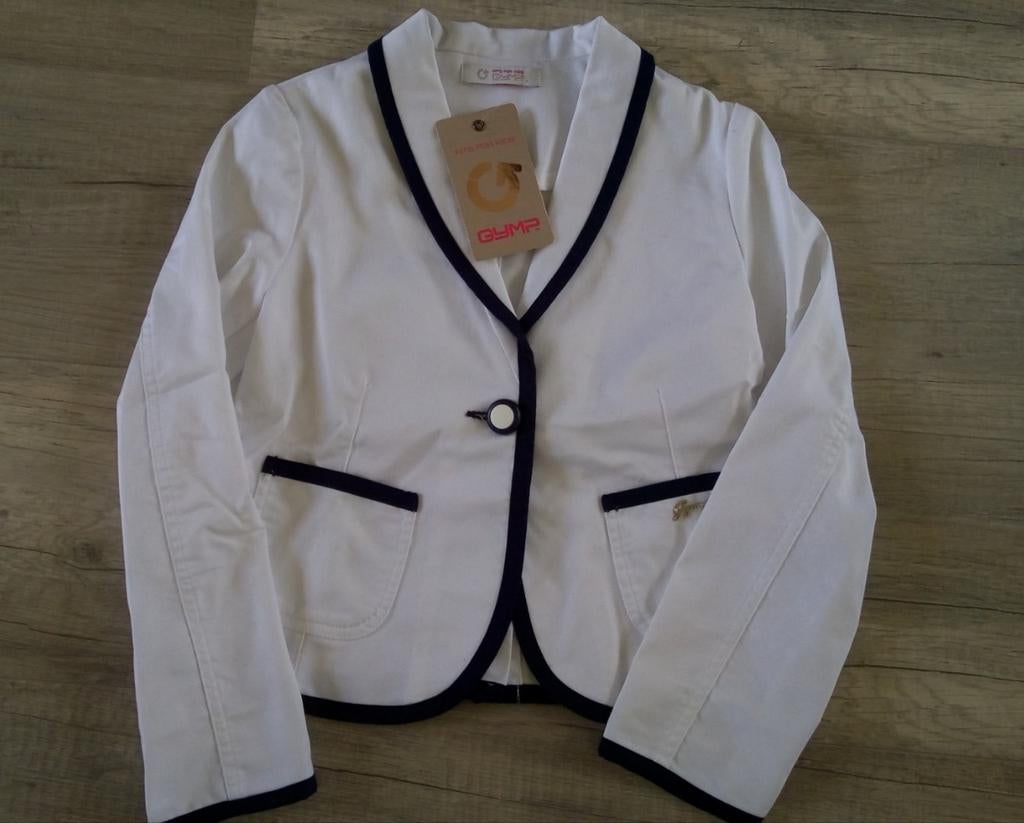 Nieuw colbertje blazer Gymp 140 wit donkerblauw witte navy, Overige typen, Meisje, Nieuw, Ophalen of Verzenden
