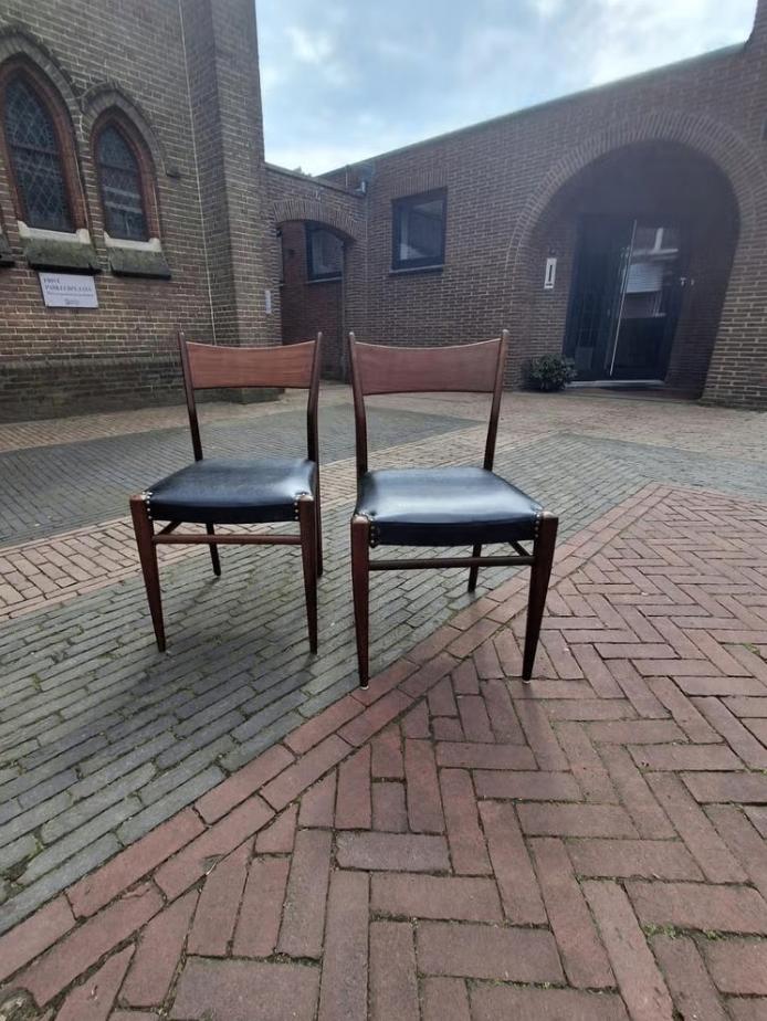 Vintage eetkamerstoelen teakhout set, Huis en Inrichting, Stoelen, Gebruikt, Twee, Bruin, Vintage