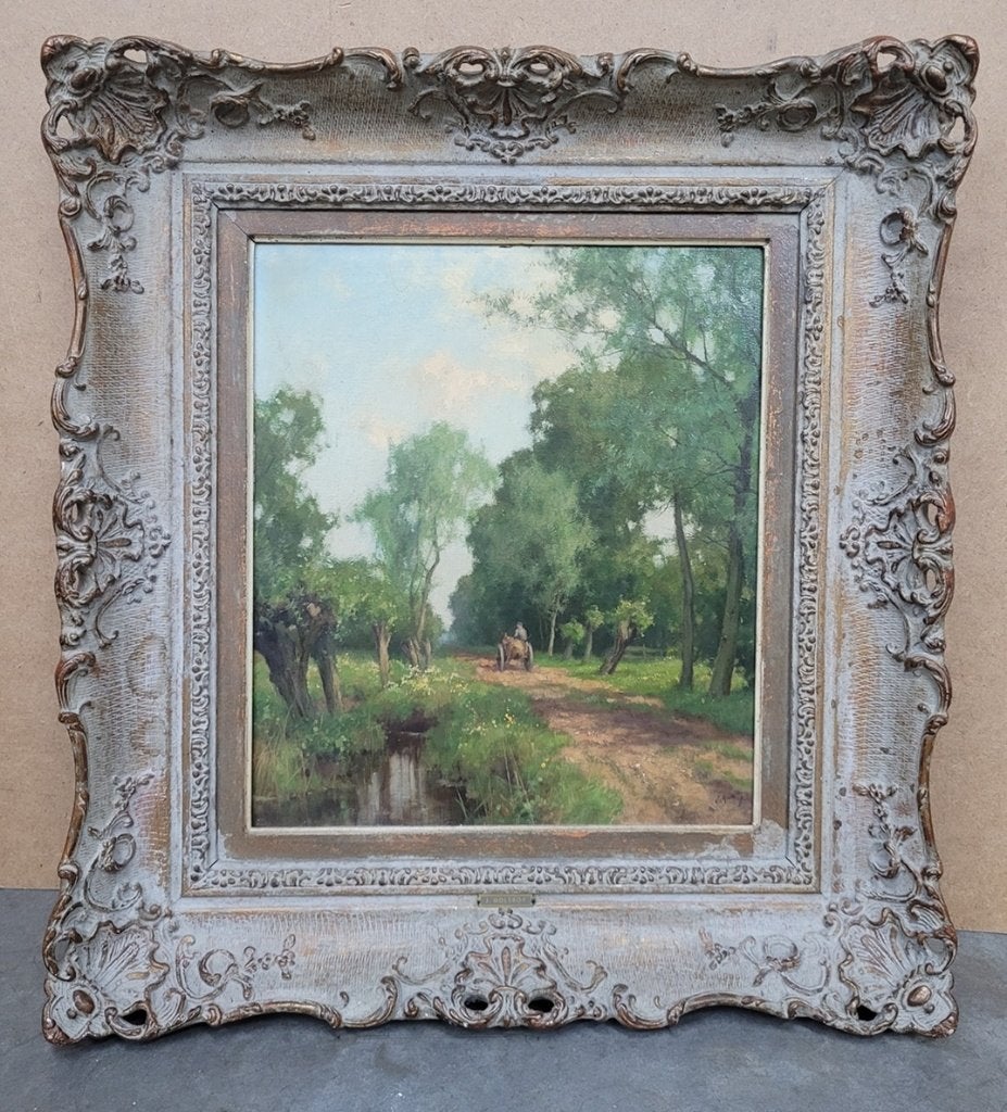 Jan HOLTROP, op een zandweg in Putten, Doek, Ophalen of Verzenden, Landschap, Olieverf