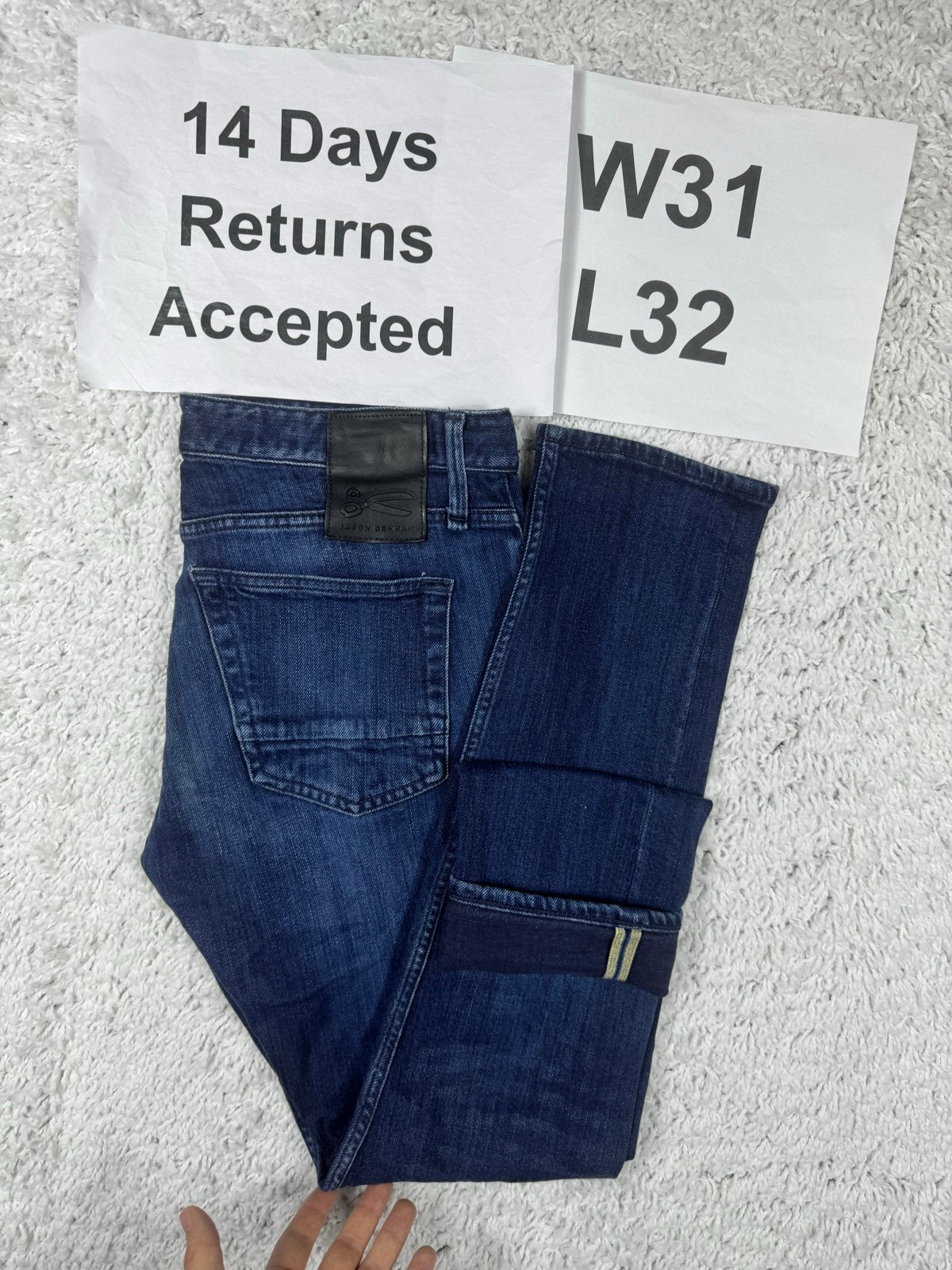 Jason Denham Razor Stretch Selvedge Jeans Slim W31 L32 3417, Blauw, W32 (confectie 46) of kleiner, Ophalen of Verzenden, H