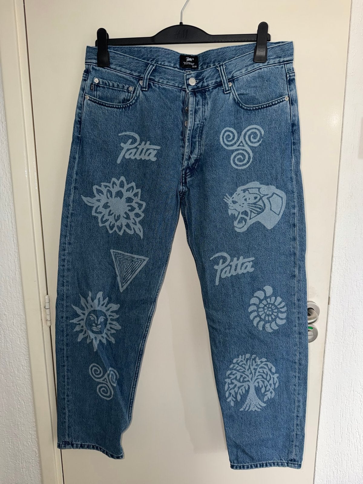 Patta Jeans met unieke prints - Maat 34/32, Blauw, Ophalen of Verzenden, Zo goed als nieuw, Maat 34 (XS) of kleiner