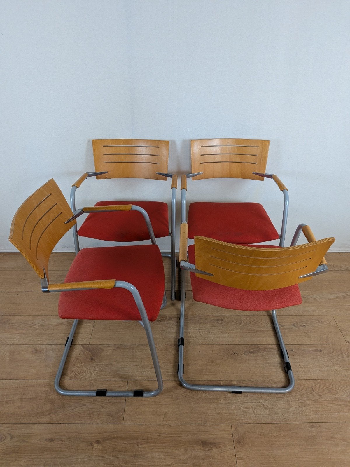 lSet van 4 Lande Design Armstoelen – Buisframe – Dutch Desig, Hout, Ophalen of Verzenden, Lande, Vijf, Zes of meer stoelen