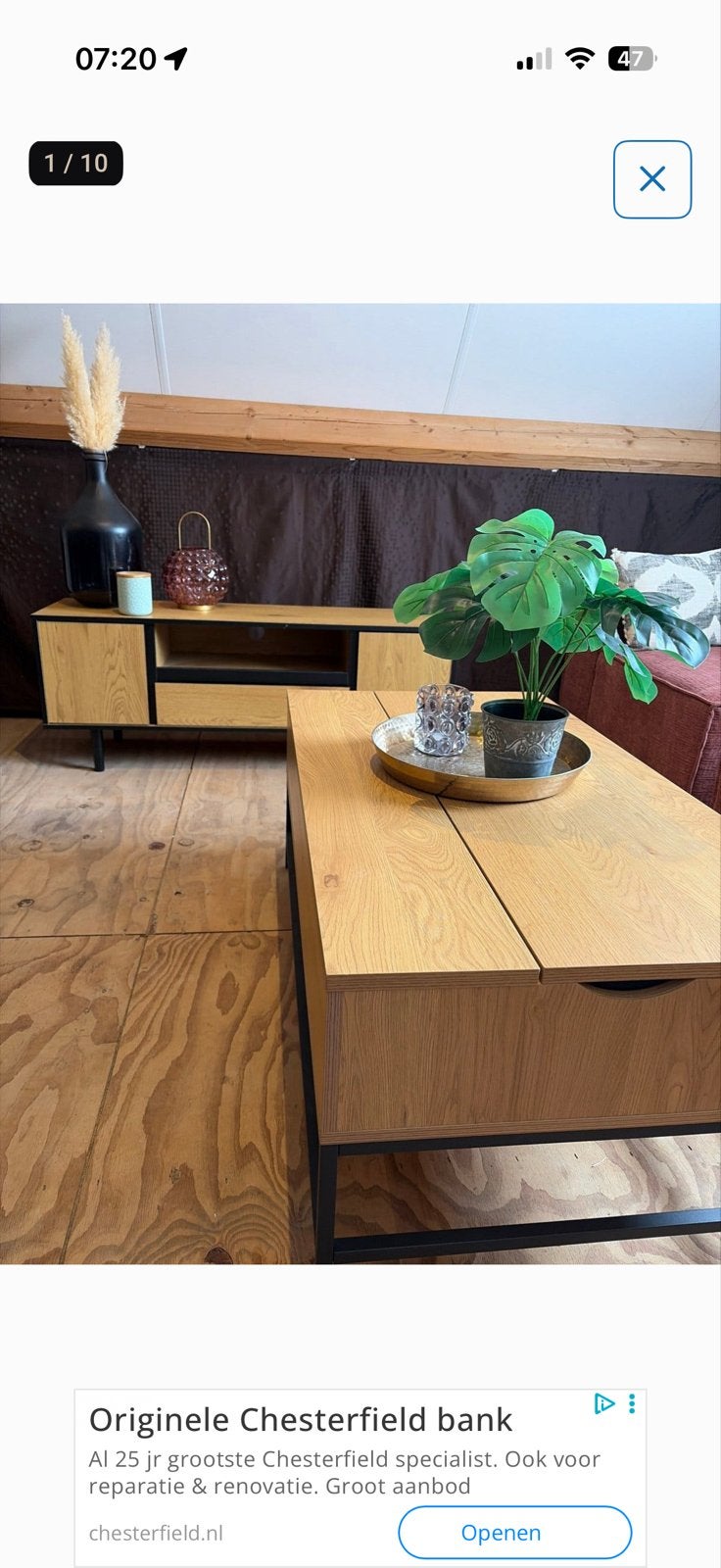 Salontafel en TV-meubel set - Eikenhout met metaal, Ophalen, 50 – 75, 100 tot 150 cm, Eikenhout