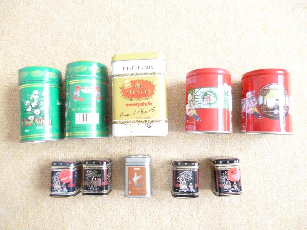 Verzameling theeblikjes groot €1 en klein €0,50, Verzamelen, Ophalen of Verzenden, Gebruikt, Thee