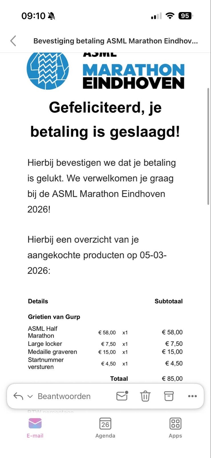 Startbewijs halve marathon Eindhoven, Tickets en Kaartjes, Evenementen en Festivals, Eén persoon