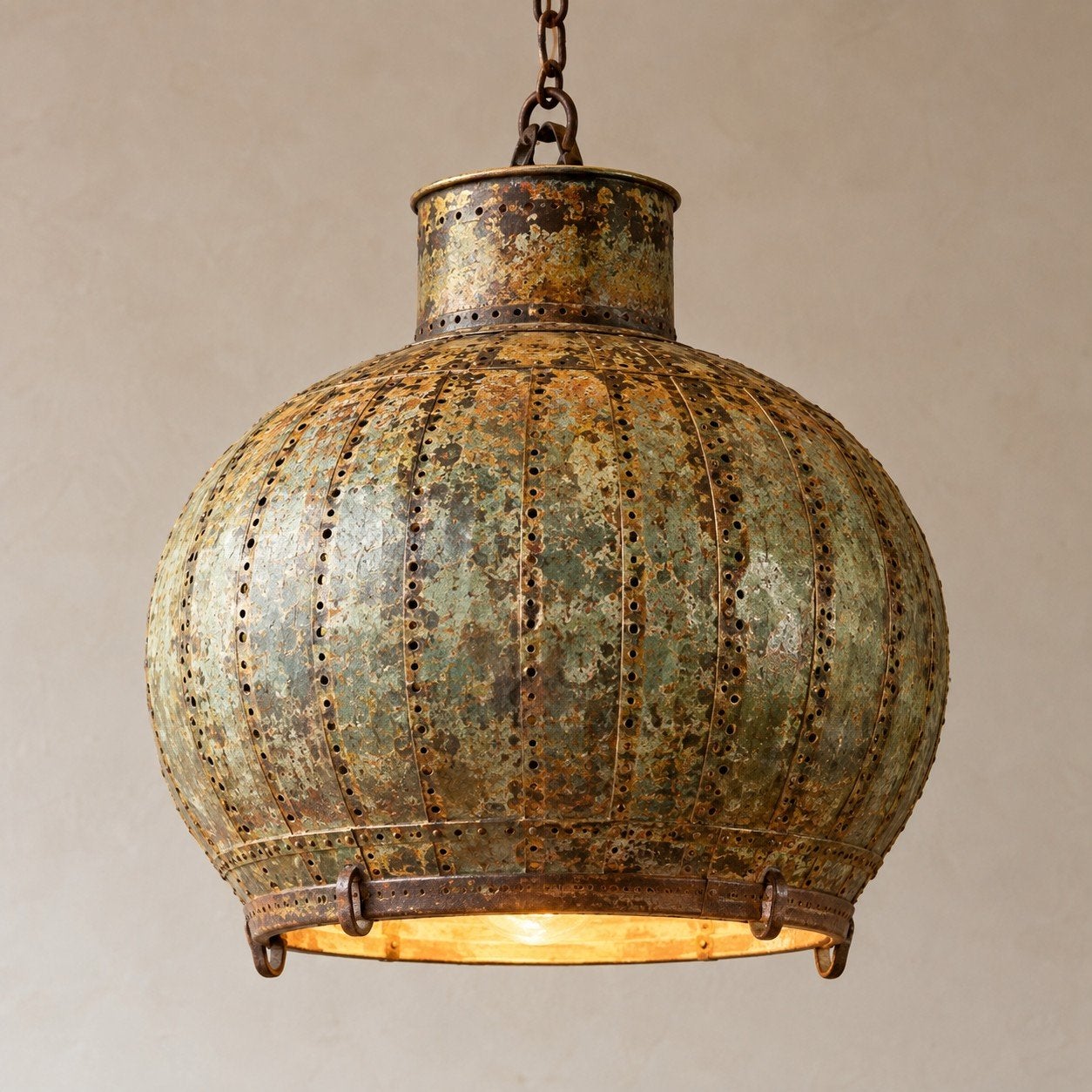 Unieke Indiase waterkruiklamp, 'n echte! Industrieel, Ophalen, Metaal