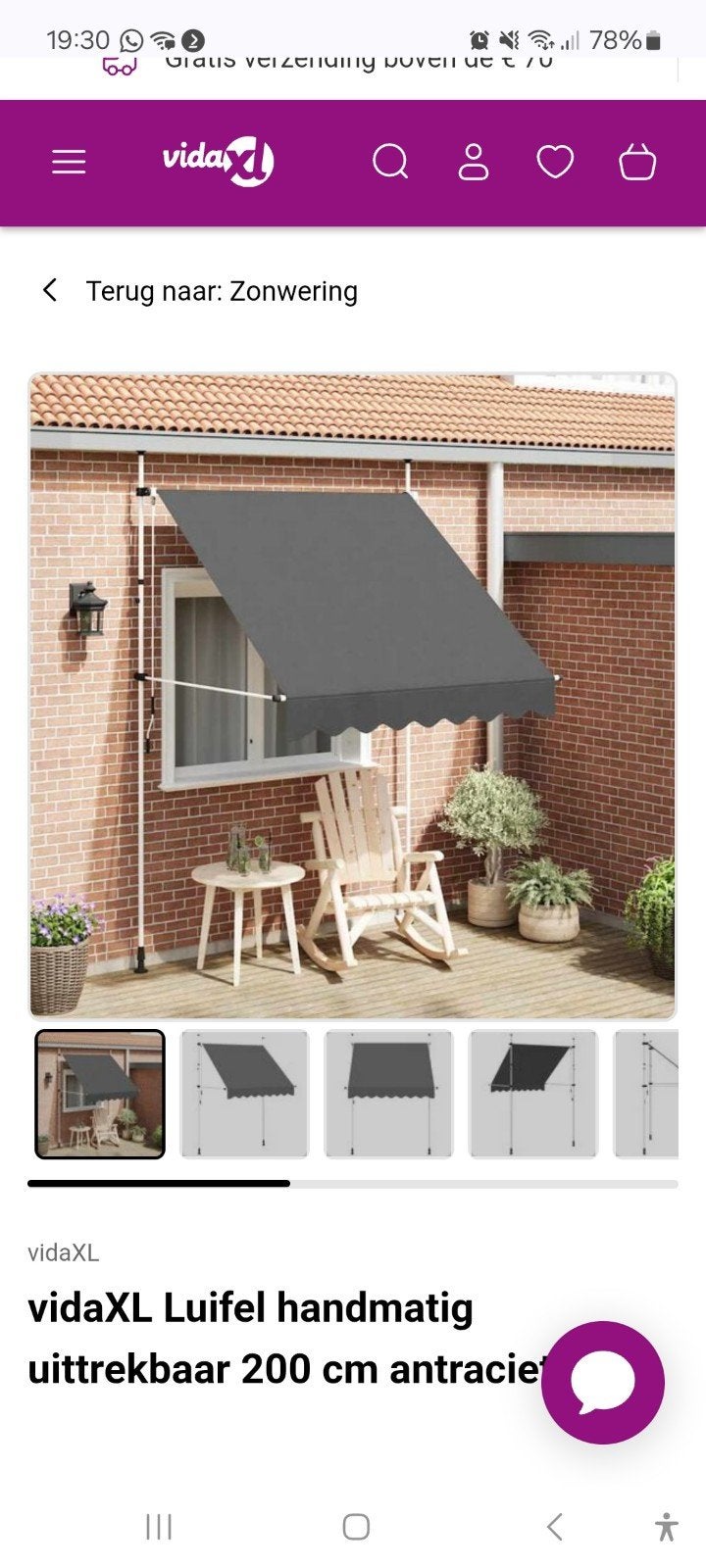 Balkon Luifel Zonnescherm 200 cm antraciet Nieuw in d, Tuin en Terras, Zonneschermen, Ophalen of Verzenden, Nieuw, Minder dan 250 cm