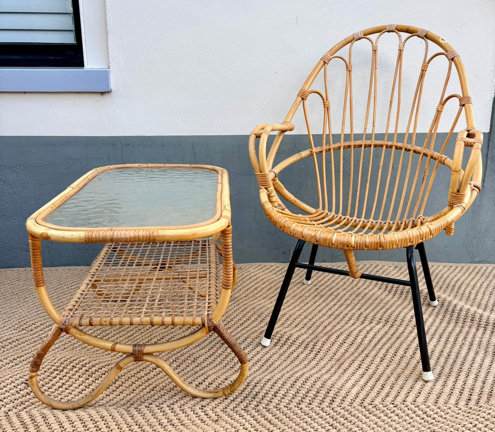 Vintage Rotan Set Rohé Noordwolde - Stoel + Tafeltje, Huis en Inrichting, Stoelen, Ophalen, Zo goed als nieuw, Bruin, Eén
