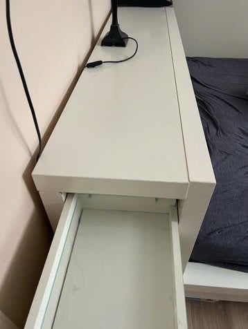 IKEA MALM hoofdeinde met uitschuifkastjes WIT, Ophalen, Wit, Tweepersoons, 160 cm