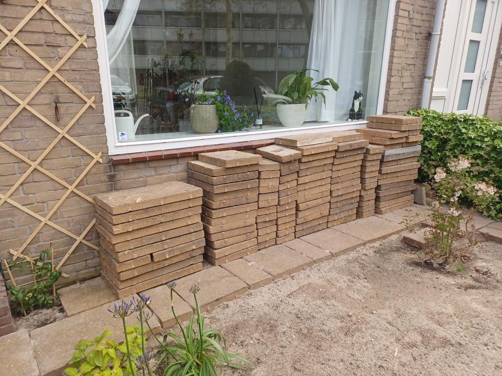 Tuintegels bruin terracotta in drie maten, Tuin en Terras, Tegels en Klinkers, Ophalen, Gebruikt, Beton, Terrastegels