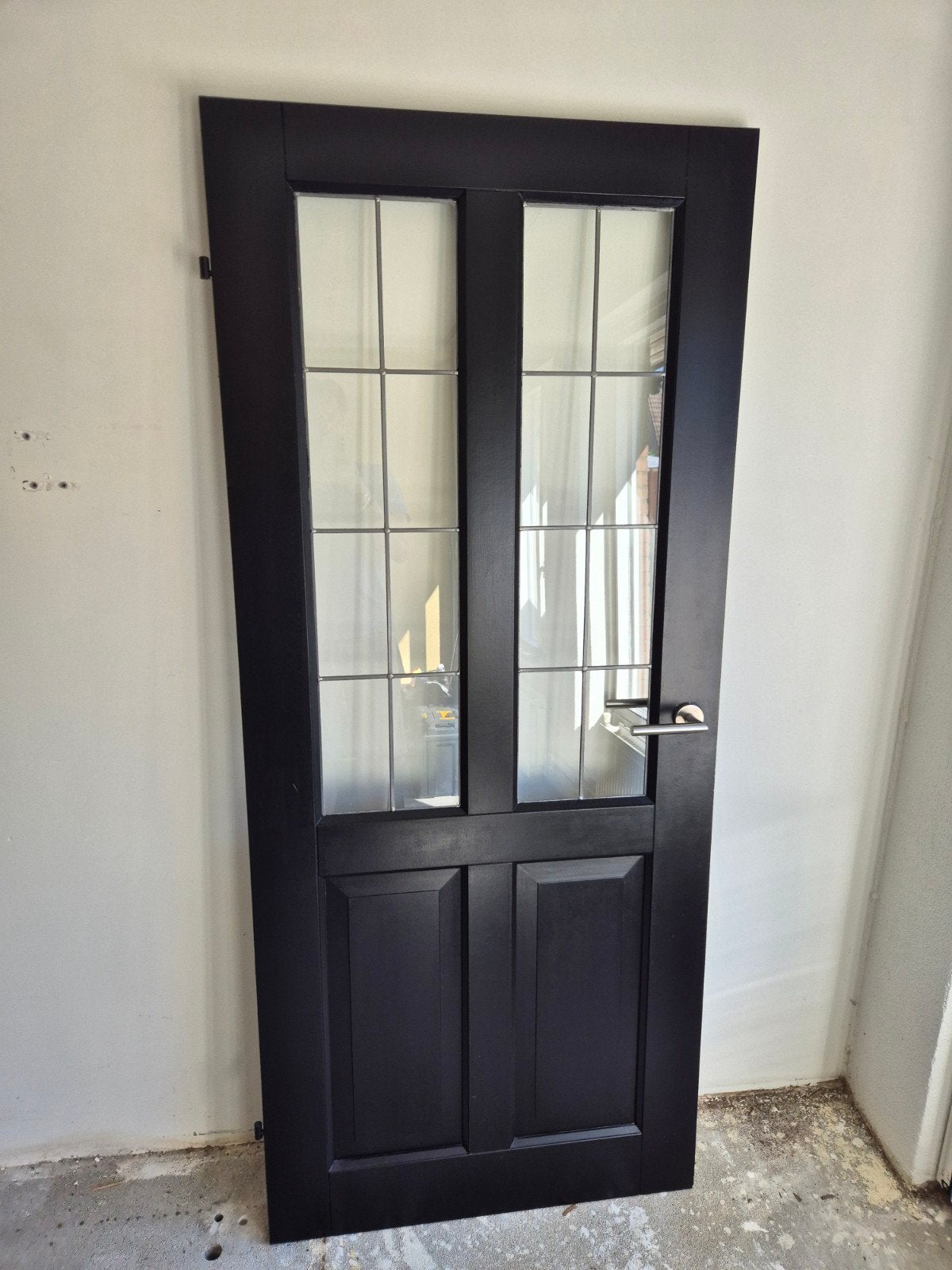 Zwarte binnendeur (opdek) met glaspanelen, Ophalen, Glas, Binnendeur, 200 tot 215 cm
