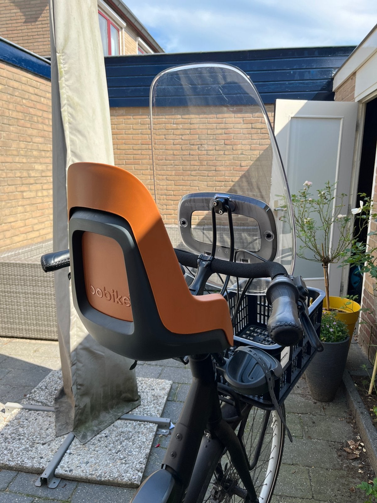 Bobike voorzitje fiets + windscherm, Ophalen, Gebruikt
