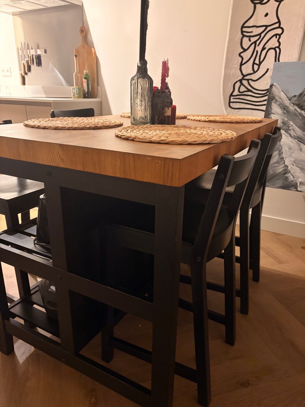 IKEA Vadholma keukeneiland met verlengstuk en 4 barkrukken, Ophalen, Gebruikt, Hout, IKEA