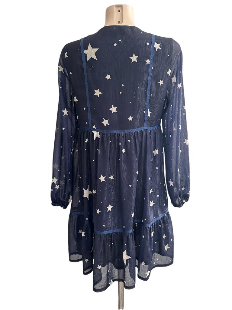Janice jurk S, Kleding | Dames, Jurken, Blauw, Ophalen of Verzenden, Zo goed als nieuw, Onder de knie