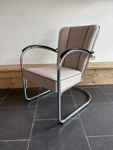 2 Gispen 412S fauteuils, chroom, Divina Melange , beige, Design, 75 tot 100 cm, Zo goed als nieuw, Stof