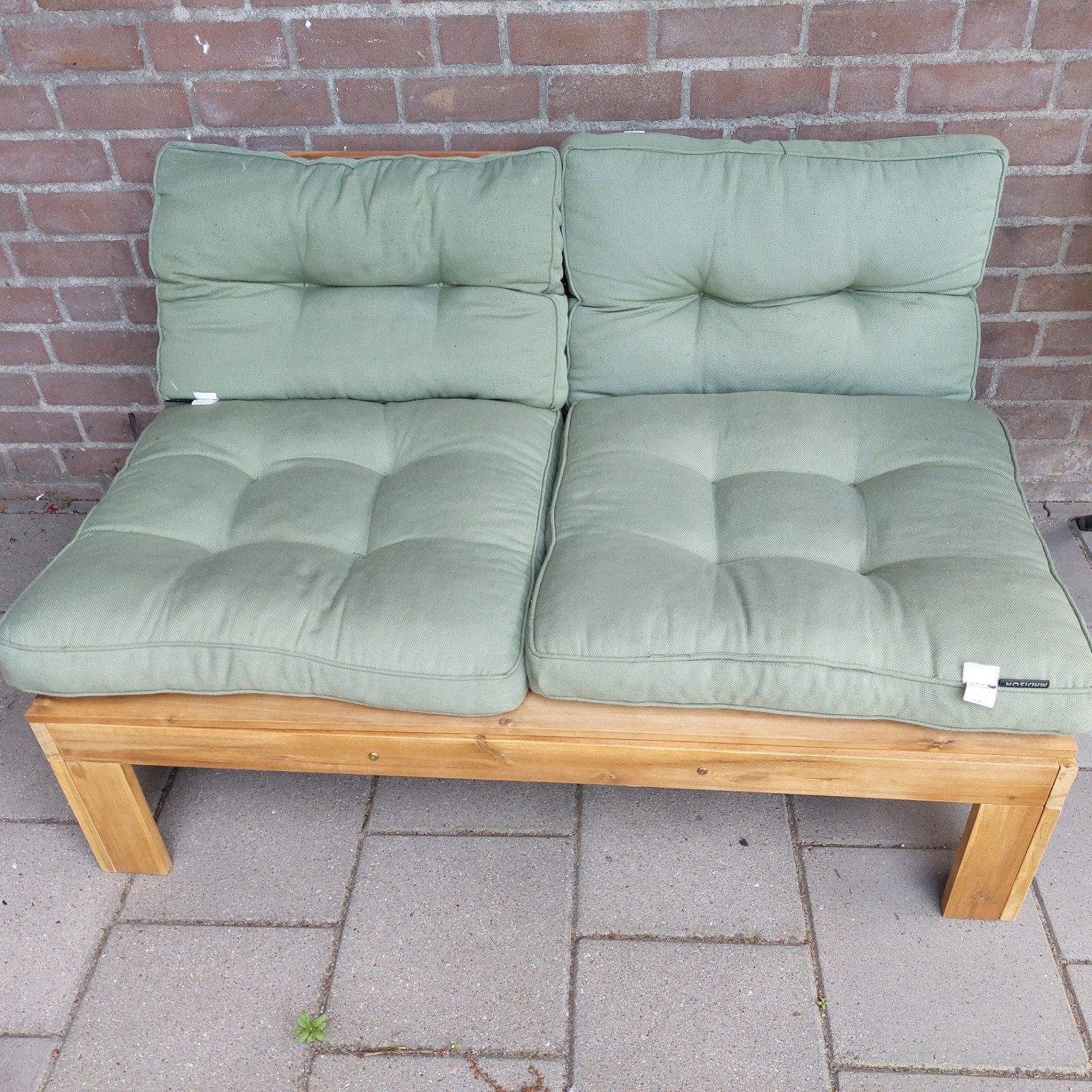 Nieuwe houten tuinbank met verstelbare rugleuning en kussens, Ophalen, Nieuw, Hout