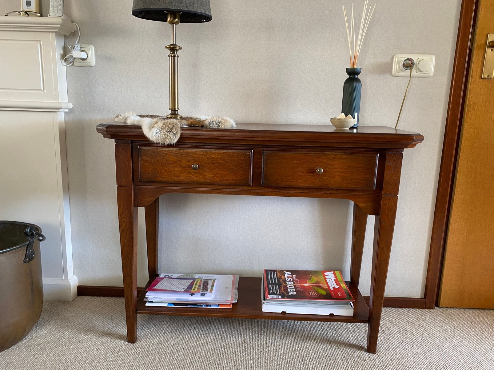 Sidetable eiken, Huis en Inrichting, Tafels | Sidetables, Zo goed als nieuw, 25 tot 50 cm, 100 tot 150 cm, Rechthoekig, Eikenhout