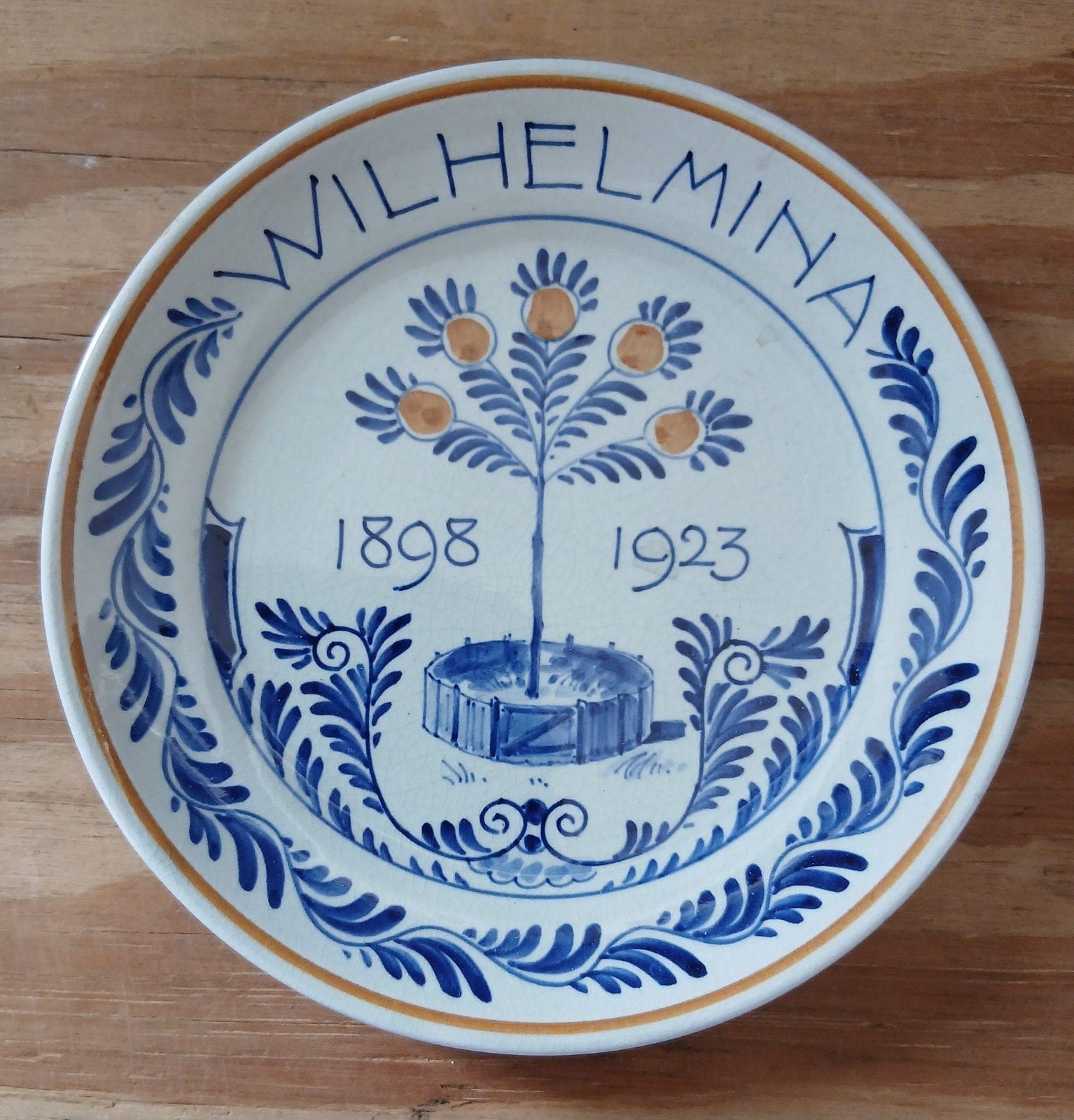 Delfts Blauw Wilhelmina Herdenkingsbord 1898-1923, Ophalen of Verzenden