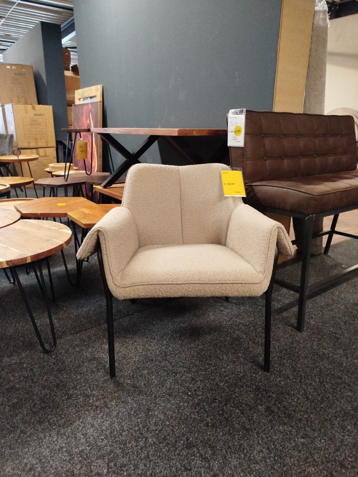 Eleonora Fauteuil Tony beige met zwart metalen frame, Ophalen, Japandi, Nieuw, Nb
