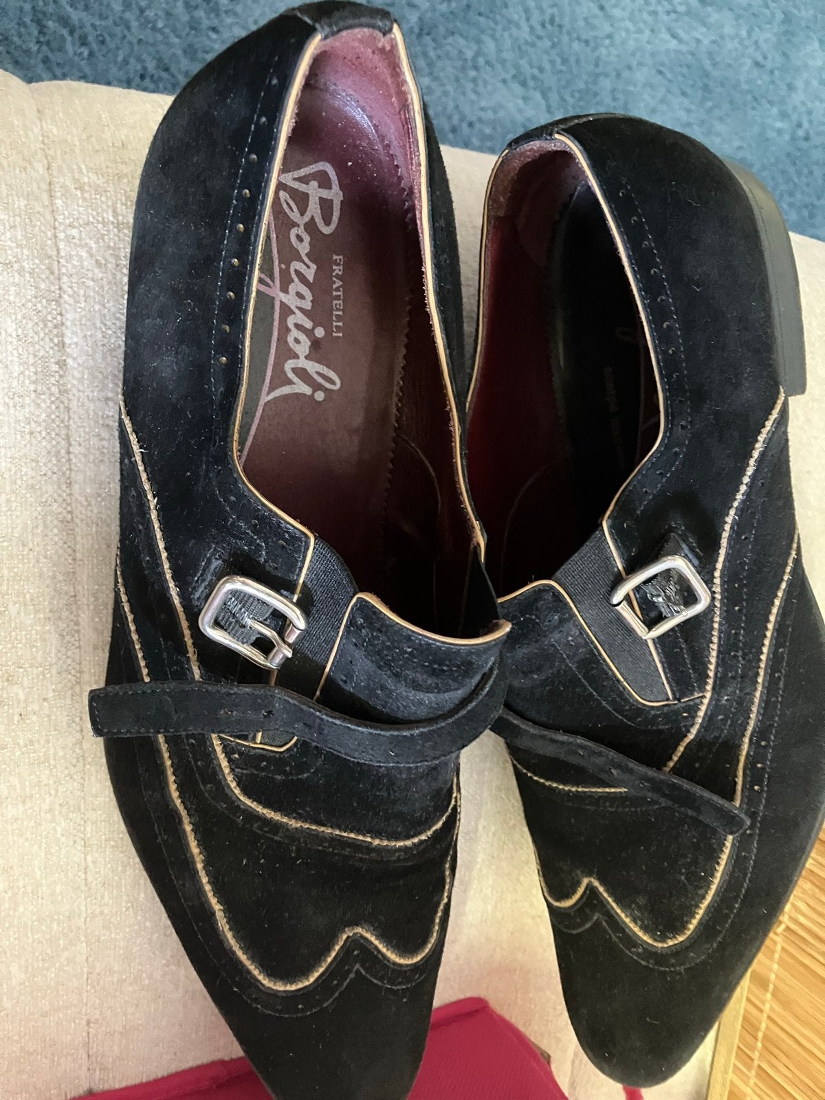 Fratelli Borgioli Zwarte Suède Gespschoenen - Maat 44, Zwart, Ophalen of Verzenden, Gespschoenen, Gedragen