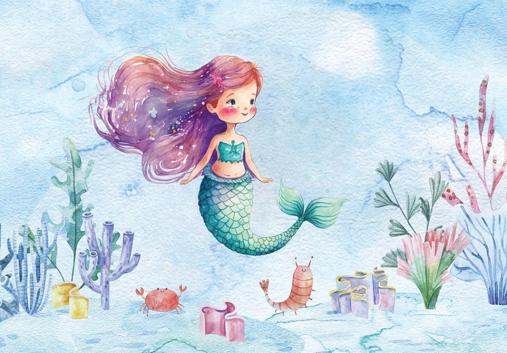 Zeemeermin aquarel vlies behang kinderkamer *Muurdeco4kids, Verzenden, Nieuw