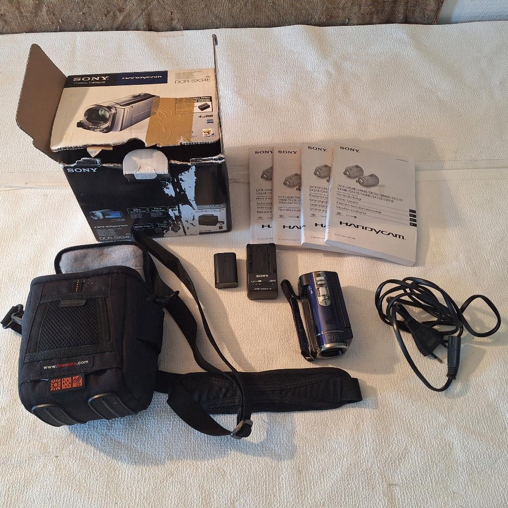 Sony Handycam DCR SX34E - Uitstekende Staat - Blauw, Full HD, 20x of meer, Ophalen of Verzenden, Zo goed als nieuw