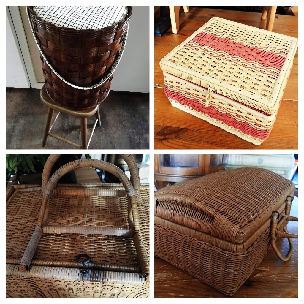 Retro naaimand - rieten mand 40 x 27 - rieten mand 37 x 22, Antiek en Kunst, Ophalen of Verzenden