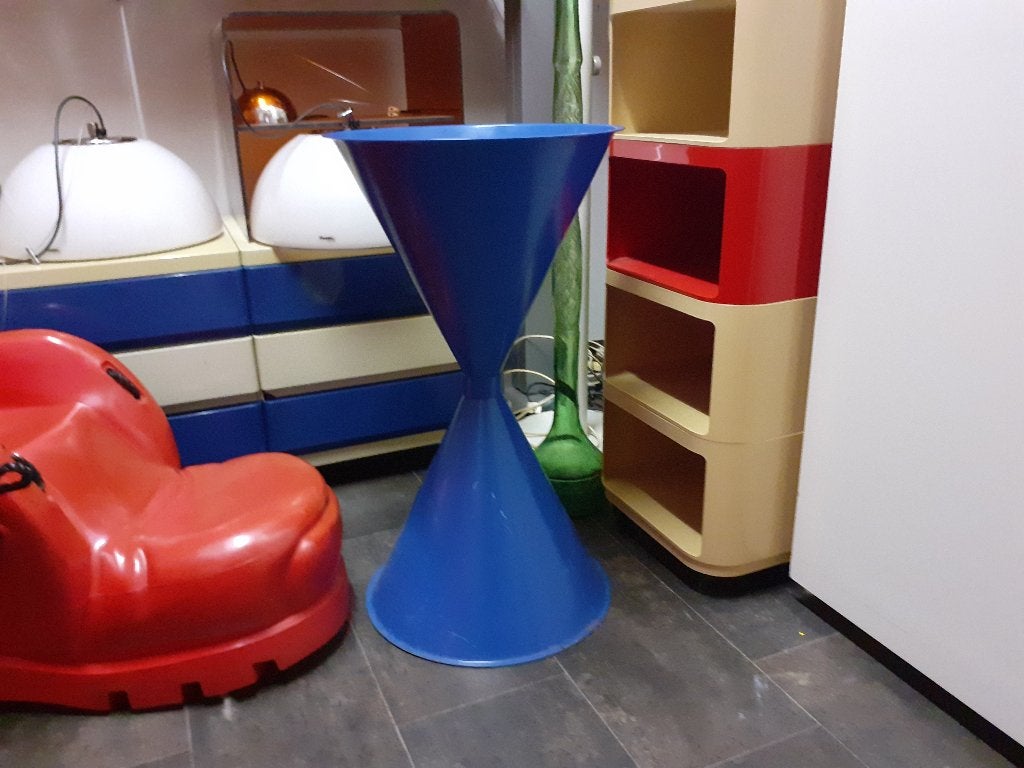 staande asbak blauw metaal diabolo jaren 80 design retro, Verzamelen, Gebruikt, ?, Asbak, ?