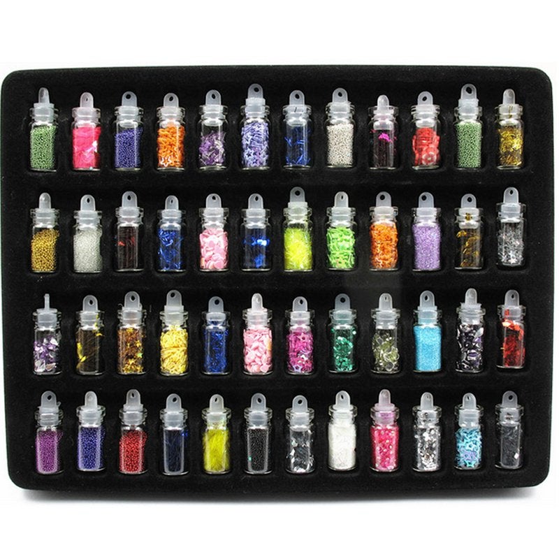 Nagel Glitter Set 48 Stuks / Nail Art Poeder 3D Steentjes, Overige kleuren, Verzenden, Nieuw, Handen en Nagels