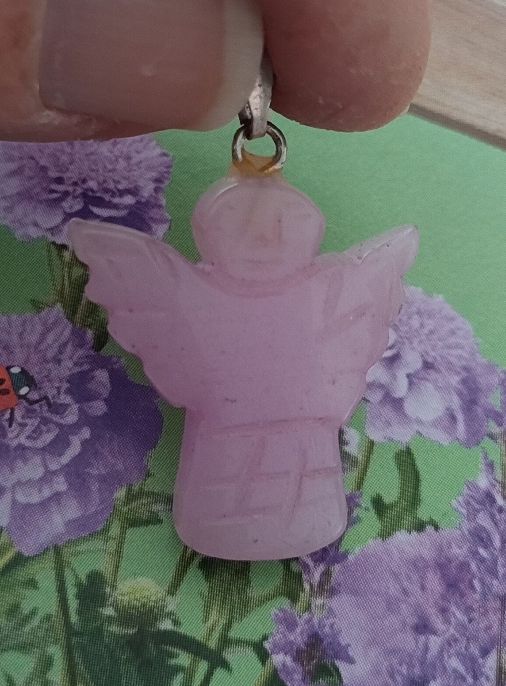 Mooi roze jade engel hangertje met zilverkl. oogje., Ophalen of Verzenden, Zo goed als nieuw, Roze, Steen of Mineraal