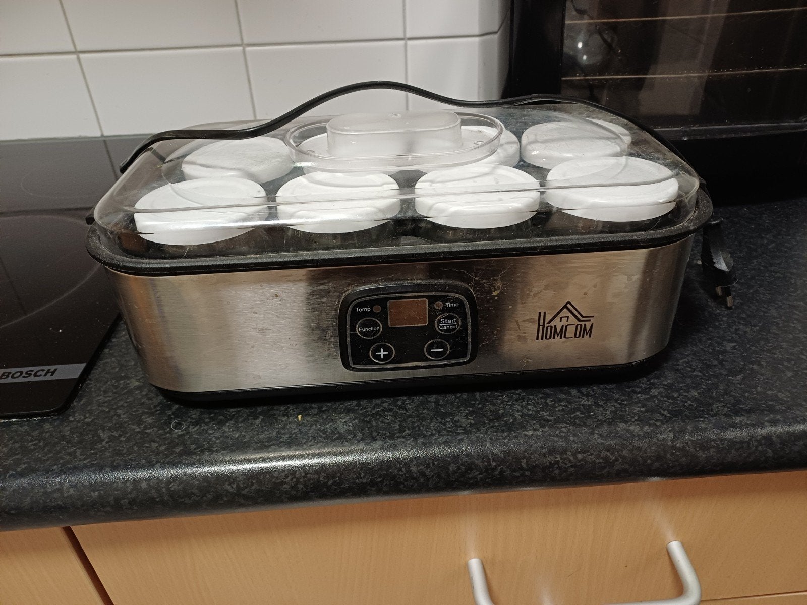 HOMCOM yoghurtmaker met 8 glazen potjes, Ophalen of Verzenden, Zo goed als nieuw, Zilver