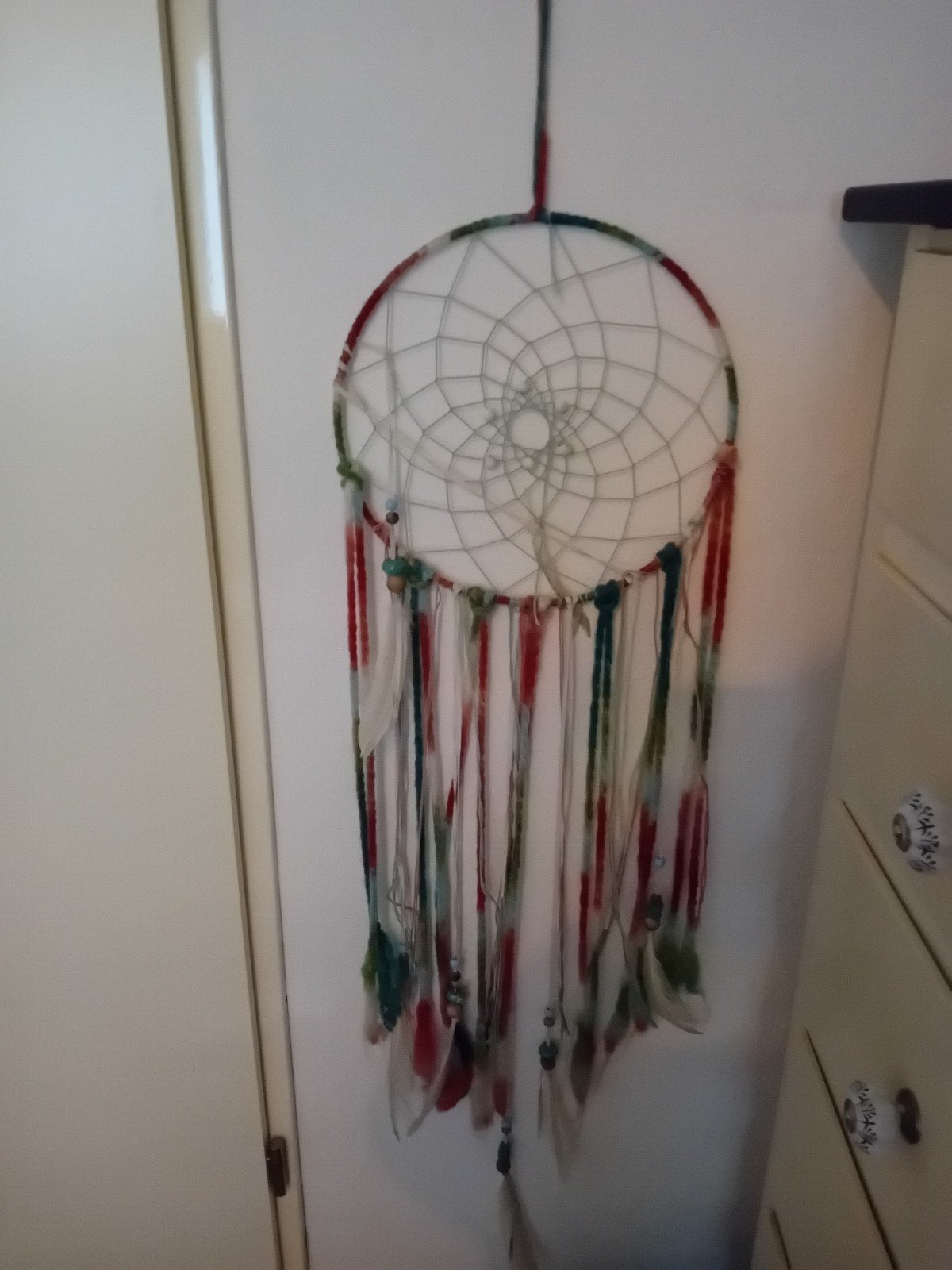 Handgemaakte Dromenvanger met Kralen en Veren, Meerkleurig, Boho, Ophalen of Verzenden, Zo goed als nieuw