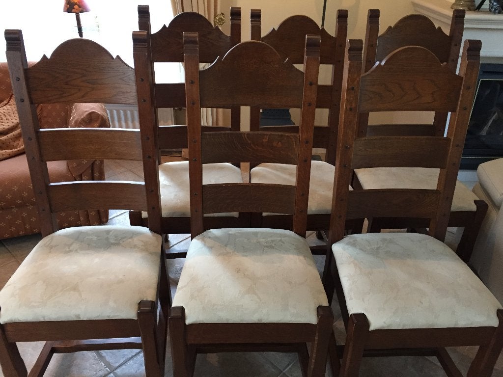6 eetkamerstoelen van hoge kwaliteit, Huis en Inrichting, Stoelen, Ophalen, Gebruikt, Bruin, Stof