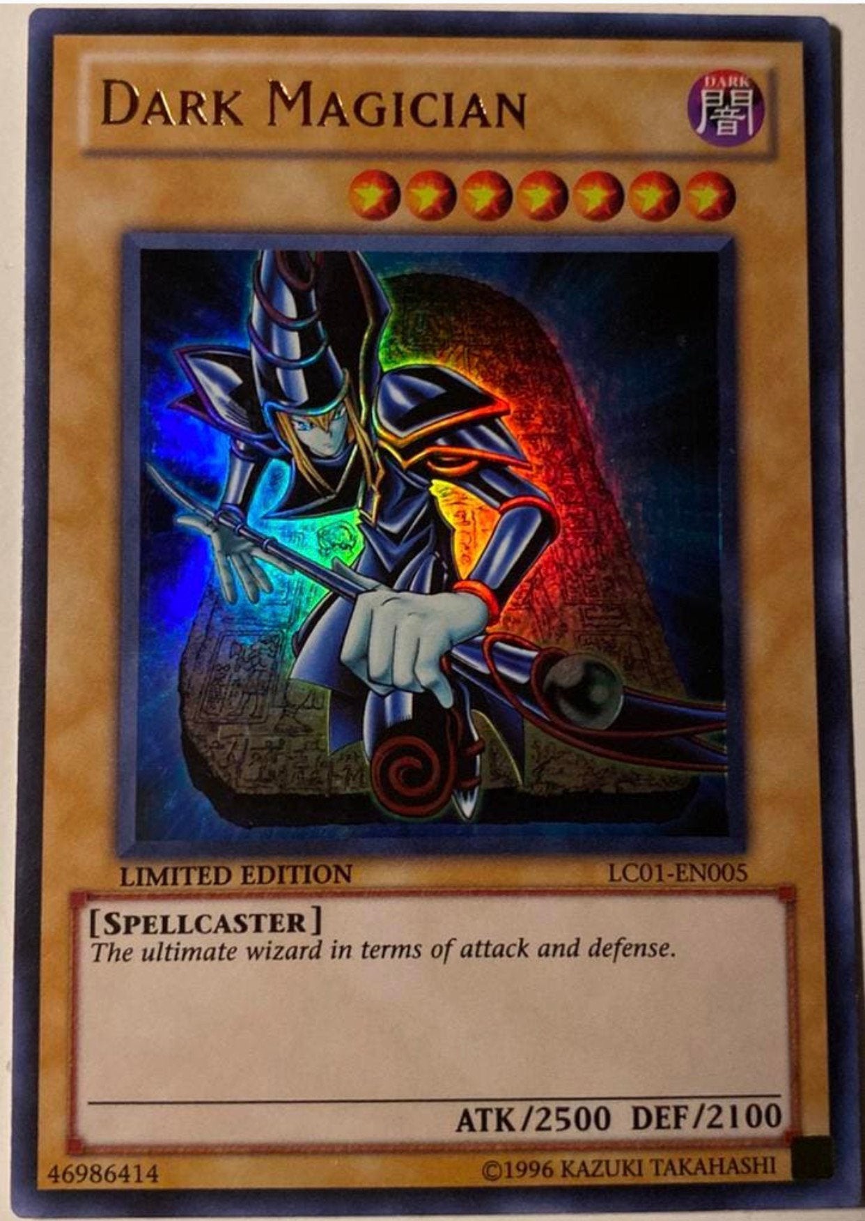 Yu-Gi-Oh! Dark Magician LC01 Limited 1996 Print !, Ophalen of Verzenden, Zo goed als nieuw, Losse kaart, Foil