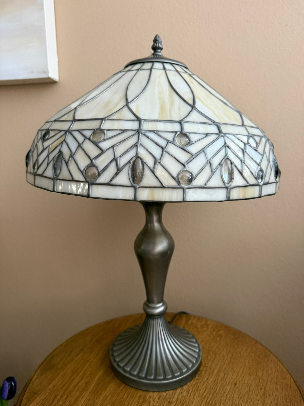 Prachtige beige Tiffany glas in lood lamp, Tiffany lamp, Ophalen, Beige, Glas