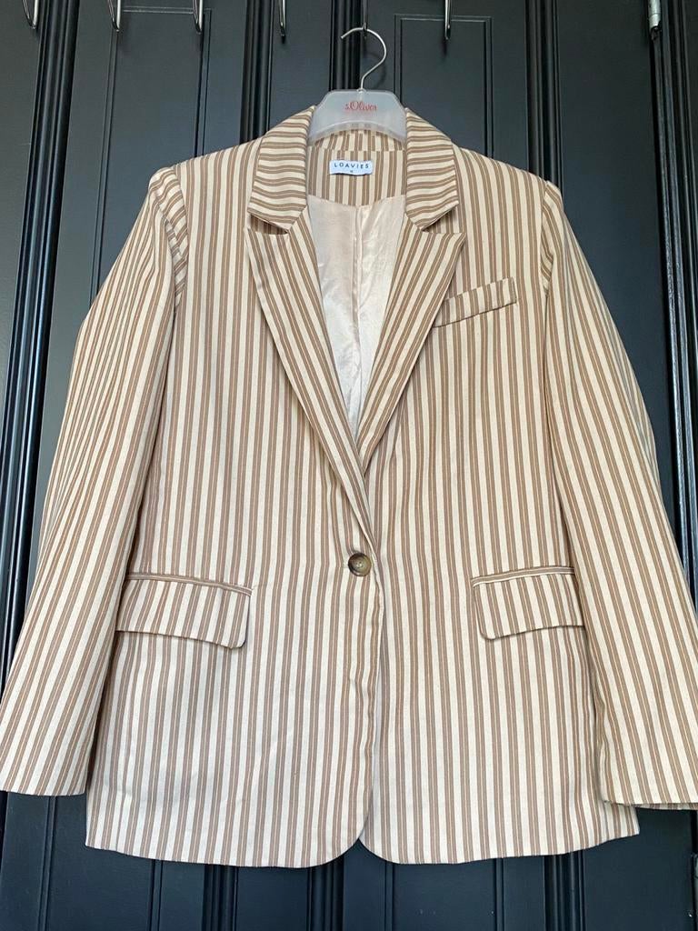 Loavies beige gestreepte getailleerde blazer enkele knoop, Kleding | Dames, Beige, Ophalen of Verzenden, Zo goed als nieuw, Jasje