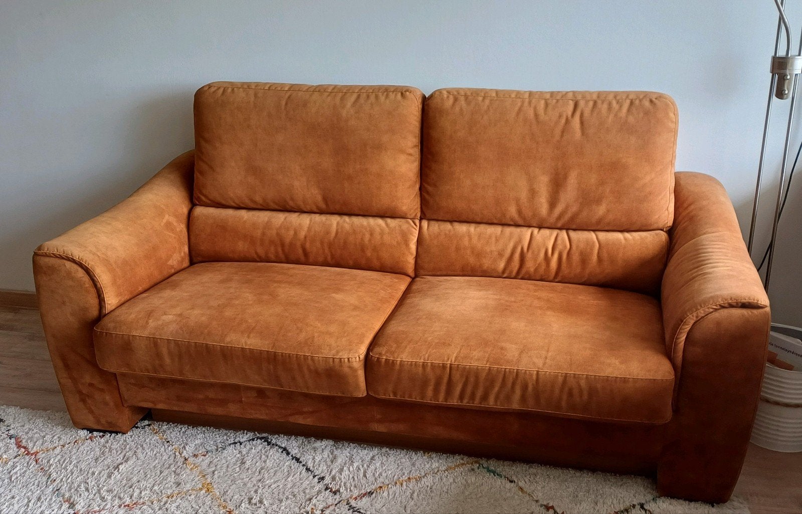 Cognac kleurige velours 2,5-zits bank, Ophalen, Gebruikt, 150 tot 200 cm, 75 tot 100 cm