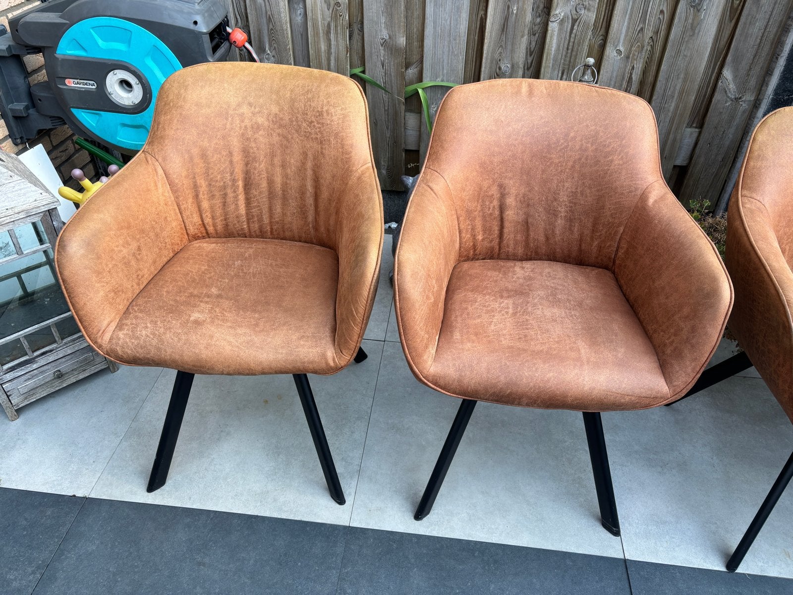Set van 4 comfortabele eetkamerstoelen, Huis en Inrichting, Ophalen, Gebruikt, Bruin, Vier