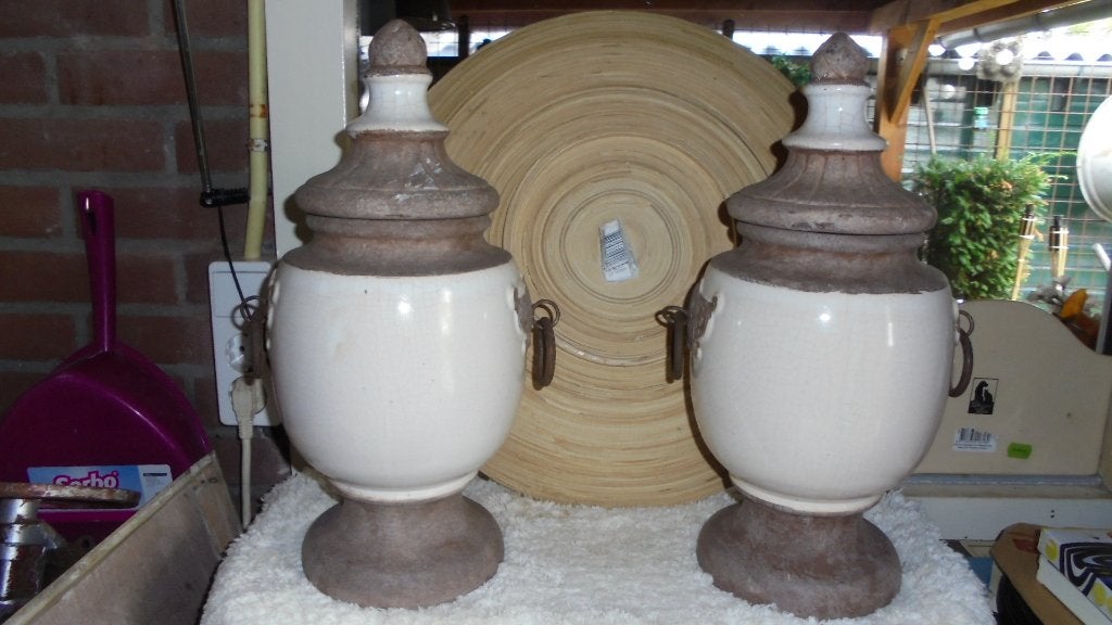 beige/bruin aardewerk stolpen, doorsnee 19H40cm, Overige materialen, Ophalen, Gebruikt, 19 cm