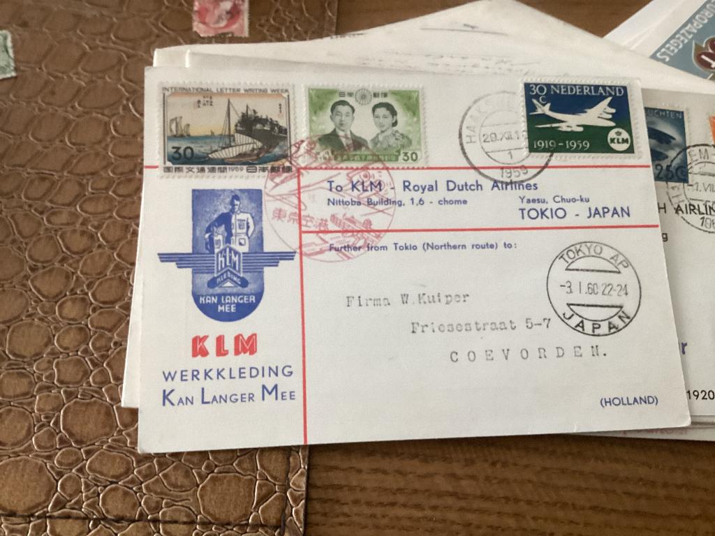 No1826 kaart KLM  Tokio 3-1-1960 Nederland jaargangen fdc 19, Postzegels en Munten, Postzegels | Eerstedagenveloppen, Ophalen
