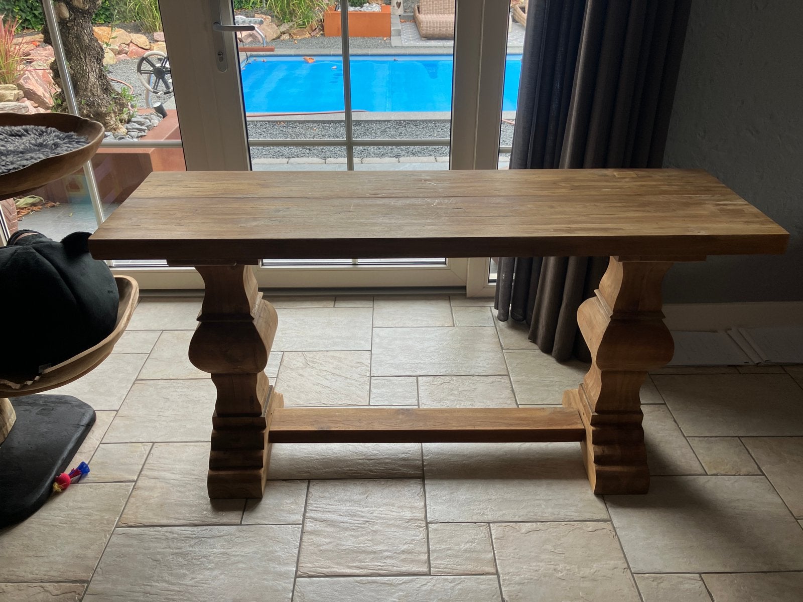 Teak Side Table met Kloosterpoten, Ophalen, Zo goed als nieuw, Rechthoekig, 50 tot 100 cm