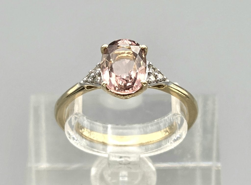 Gouden Vintagering edelsteen morganiet en diamanten.2026/527, ., Nieuw, Ophalen of Verzenden, Roze