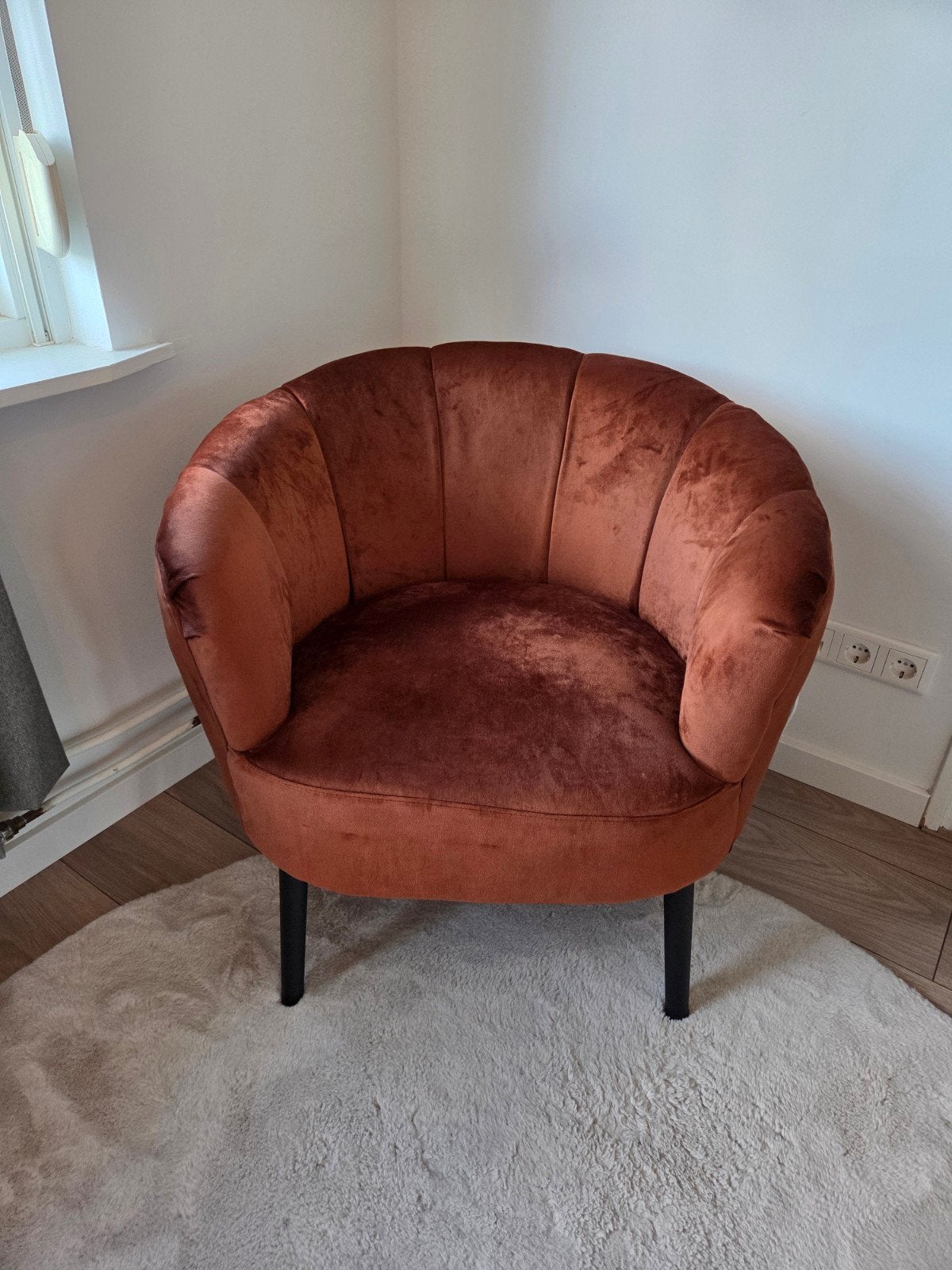 Velvet schelp fauteuil, Huis en Inrichting, Ophalen, 75 tot 100 cm, Zo goed als nieuw, Modern, Velvet, Schelp, Design