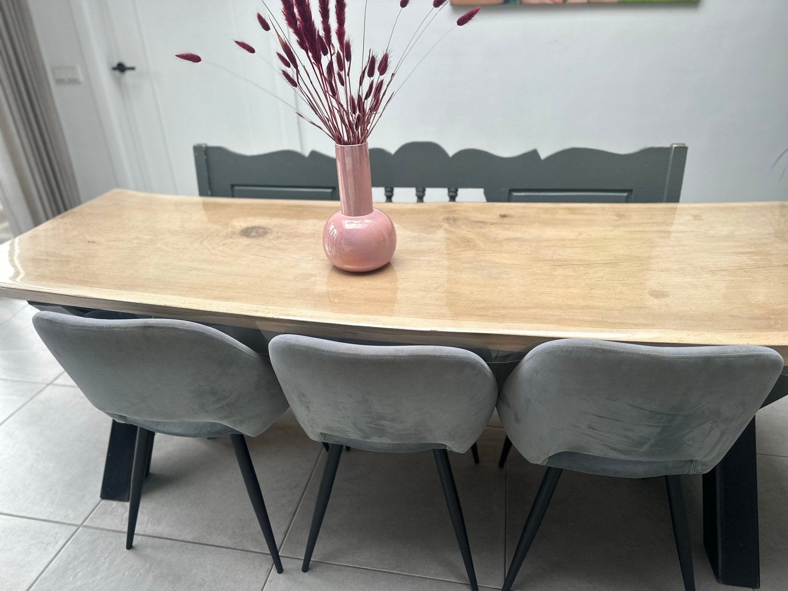 Eetkamerstoelen met Vintage houten bankje met opbergruimte, Ophalen, Gebruikt, Hout