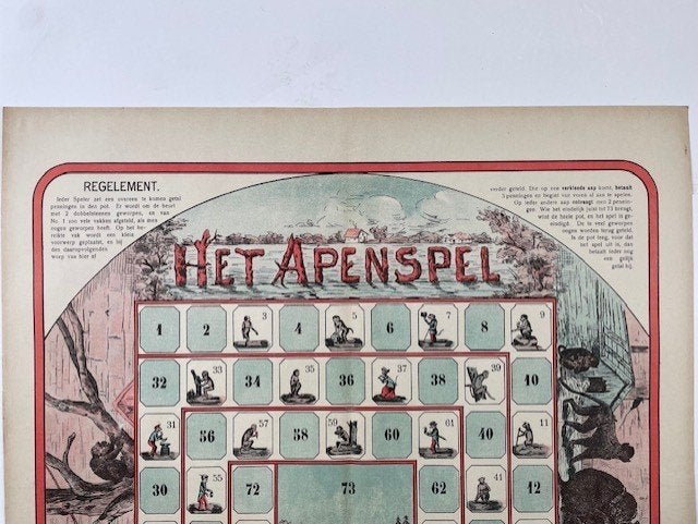 oud bordspel Het Apenspel +-1890, Ophalen of Verzenden, Gebruikt