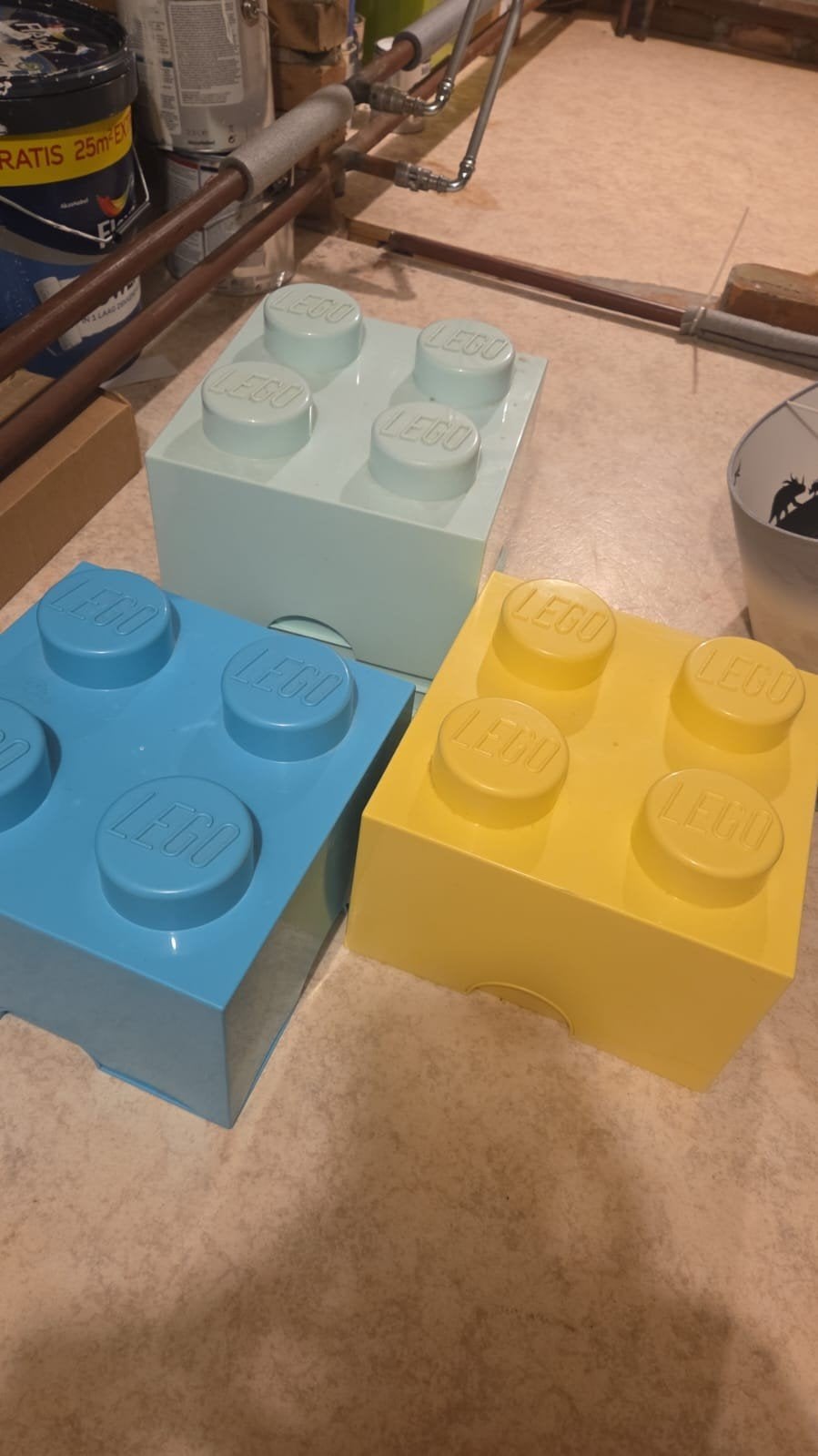Lego opbergdozen - Geel, Turkoois, Blauw, Ophalen, Gebruikt